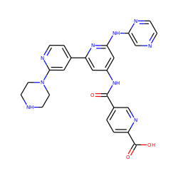 O=C(Nc1cc(Nc2cnccn2)nc(-c2ccnc(N3CCNCC3)c2)c1)c1ccc(C(=O)O)nc1 ZINC000084688352