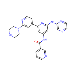 O=C(Nc1cc(Nc2cnccn2)nc(-c2ccnc(N3CCNCC3)c2)c1)c1cccnc1 ZINC000084729608