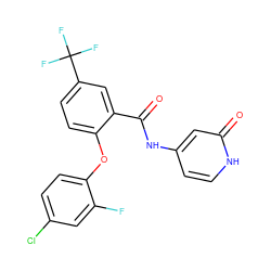 O=C(Nc1cc[nH]c(=O)c1)c1cc(C(F)(F)F)ccc1Oc1ccc(Cl)cc1F ZINC000221237566