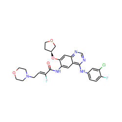 O=C(Nc1cc2c(Nc3ccc(F)c(Cl)c3)ncnc2cc1O[C@H]1CCOC1)/C(F)=C/CN1CCOCC1 ZINC000145217653