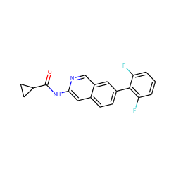 O=C(Nc1cc2ccc(-c3c(F)cccc3F)cc2cn1)C1CC1 ZINC000169700103