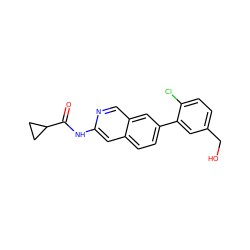 O=C(Nc1cc2ccc(-c3cc(CO)ccc3Cl)cc2cn1)C1CC1 ZINC000144385278