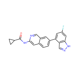 O=C(Nc1cc2ccc(-c3cc(F)cc4[nH]ncc34)cc2cn1)C1CC1 ZINC000169700126