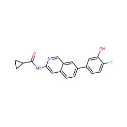 O=C(Nc1cc2ccc(-c3ccc(F)c(O)c3)cc2cn1)C1CC1 ZINC000169699977