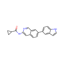 O=C(Nc1cc2ccc(-c3ccc4[nH]ccc4c3)cc2cn1)C1CC1 ZINC000169699939