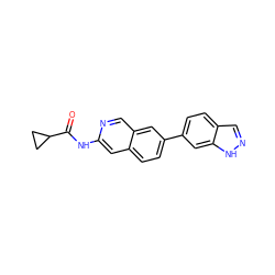 O=C(Nc1cc2ccc(-c3ccc4cn[nH]c4c3)cc2cn1)C1CC1 ZINC000169700000