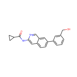 O=C(Nc1cc2ccc(-c3cccc(CO)c3)cc2cn1)C1CC1 ZINC000169700020