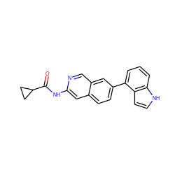 O=C(Nc1cc2ccc(-c3cccc4[nH]ccc34)cc2cn1)C1CC1 ZINC000144324917