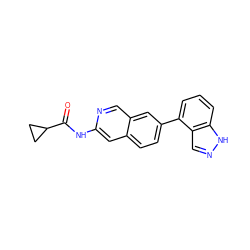 O=C(Nc1cc2ccc(-c3cccc4[nH]ncc34)cc2cn1)C1CC1 ZINC000169699999