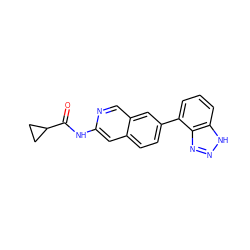 O=C(Nc1cc2ccc(-c3cccc4[nH]nnc34)cc2cn1)C1CC1 ZINC000169700125