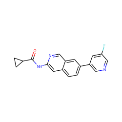 O=C(Nc1cc2ccc(-c3cncc(F)c3)cc2cn1)C1CC1 ZINC000169699967