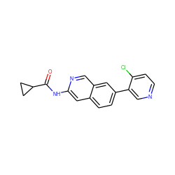 O=C(Nc1cc2ccc(-c3cnccc3Cl)cc2cn1)C1CC1 ZINC000169700007