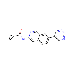 O=C(Nc1cc2ccc(-c3cncnc3)cc2cn1)C1CC1 ZINC000169699950