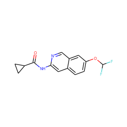 O=C(Nc1cc2ccc(OC(F)F)cc2cn1)C1CC1 ZINC000169699974