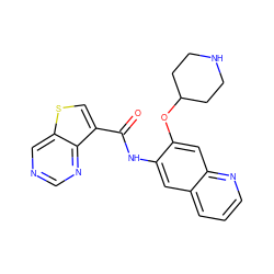 O=C(Nc1cc2cccnc2cc1OC1CCNCC1)c1csc2cncnc12 ZINC000113651853