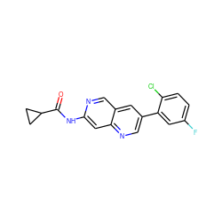 O=C(Nc1cc2ncc(-c3cc(F)ccc3Cl)cc2cn1)C1CC1 ZINC000169700086