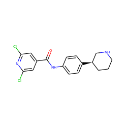 O=C(Nc1ccc([C@@H]2CCCNC2)cc1)c1cc(Cl)nc(Cl)c1 ZINC000117736577