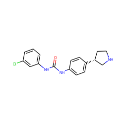 O=C(Nc1ccc([C@@H]2CCNC2)cc1)Nc1cccc(Cl)c1 ZINC000117721443