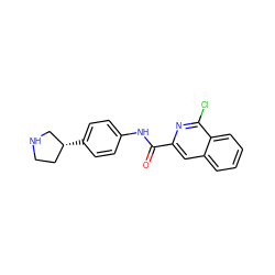 O=C(Nc1ccc([C@@H]2CCNC2)cc1)c1cc2ccccc2c(Cl)n1 ZINC000117720914