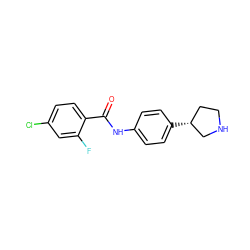 O=C(Nc1ccc([C@@H]2CCNC2)cc1)c1ccc(Cl)cc1F ZINC000117723783