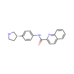 O=C(Nc1ccc([C@@H]2CCNC2)cc1)c1ccc2ccccc2n1 ZINC000117721747