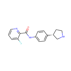 O=C(Nc1ccc([C@@H]2CCNC2)cc1)c1ncccc1F ZINC000117722477