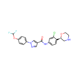 O=C(Nc1ccc([C@@H]2CNCCO2)c(Cl)c1)c1cnn(-c2ccc(OC(F)F)cc2)c1 ZINC000149875579