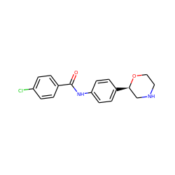 O=C(Nc1ccc([C@@H]2CNCCO2)cc1)c1ccc(Cl)cc1 ZINC000117720429