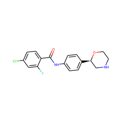 O=C(Nc1ccc([C@@H]2CNCCO2)cc1)c1ccc(Cl)cc1F ZINC000117721821