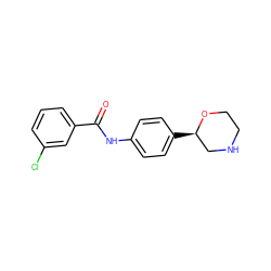 O=C(Nc1ccc([C@@H]2CNCCO2)cc1)c1cccc(Cl)c1 ZINC000117714473