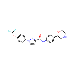 O=C(Nc1ccc([C@@H]2CNCCO2)cc1)c1ccn(-c2ccc(OC(F)F)cc2)n1 ZINC000150075324