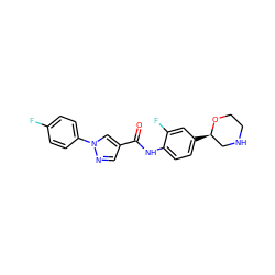 O=C(Nc1ccc([C@@H]2CNCCO2)cc1F)c1cnn(-c2ccc(F)cc2)c1 ZINC000149898288