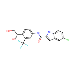 O=C(Nc1ccc([C@H](O)CO)c(C(F)(F)F)c1)c1cc2cc(Cl)ccc2[nH]1 ZINC000040956502