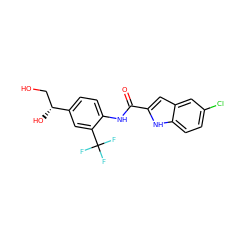 O=C(Nc1ccc([C@H](O)CO)cc1C(F)(F)F)c1cc2cc(Cl)ccc2[nH]1 ZINC000040954179