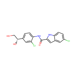 O=C(Nc1ccc([C@H](O)CO)cc1Cl)c1cc2cc(Cl)ccc2[nH]1 ZINC000040430444