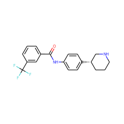 O=C(Nc1ccc([C@H]2CCCNC2)cc1)c1cccc(C(F)(F)F)c1 ZINC000117721256