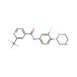 O=C(Nc1ccc([C@H]2CNCCO2)c(F)c1)c1ccnc(C(F)(F)F)c1 ZINC000149851033