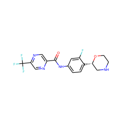 O=C(Nc1ccc([C@H]2CNCCO2)c(F)c1)c1cnc(C(F)(F)F)cn1 ZINC000149976742