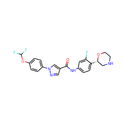 O=C(Nc1ccc([C@H]2CNCCO2)c(F)c1)c1cnn(-c2ccc(OC(F)F)cc2)c1 ZINC000149884362