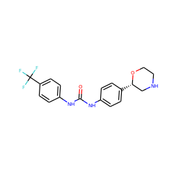 O=C(Nc1ccc([C@H]2CNCCO2)cc1)Nc1ccc(C(F)(F)F)cc1 ZINC000117713350