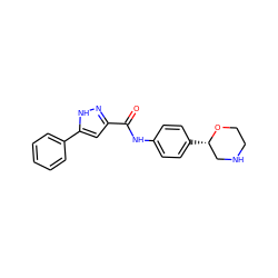 O=C(Nc1ccc([C@H]2CNCCO2)cc1)c1cc(-c2ccccc2)[nH]n1 ZINC000150214893