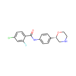 O=C(Nc1ccc([C@H]2CNCCO2)cc1)c1ccc(Cl)cc1F ZINC000117721815