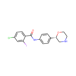 O=C(Nc1ccc([C@H]2CNCCO2)cc1)c1ccc(Cl)cc1I ZINC000117719878