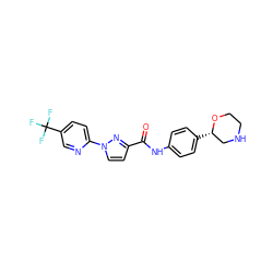 O=C(Nc1ccc([C@H]2CNCCO2)cc1)c1ccn(-c2ccc(C(F)(F)F)cn2)n1 ZINC000150110447