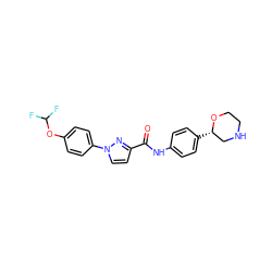 O=C(Nc1ccc([C@H]2CNCCO2)cc1)c1ccn(-c2ccc(OC(F)F)cc2)n1 ZINC000150075524