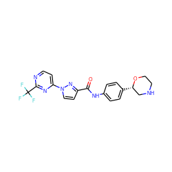 O=C(Nc1ccc([C@H]2CNCCO2)cc1)c1ccn(-c2ccnc(C(F)(F)F)n2)n1 ZINC000150154660