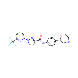 O=C(Nc1ccc([C@H]2CNCCO2)cc1)c1ccn(-c2cncc(C(F)(F)F)n2)n1 ZINC000150203645