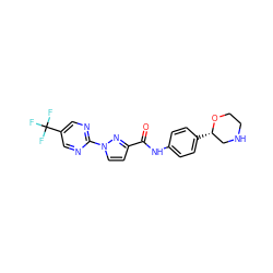 O=C(Nc1ccc([C@H]2CNCCO2)cc1)c1ccn(-c2ncc(C(F)(F)F)cn2)n1 ZINC000150210789