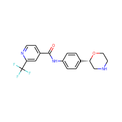 O=C(Nc1ccc([C@H]2CNCCO2)cc1)c1ccnc(C(F)(F)F)c1 ZINC000113978288