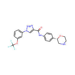 O=C(Nc1ccc([C@H]2CNCCO2)cc1)c1cn(-c2cccc(OC(F)(F)F)c2)nn1 ZINC000146994775